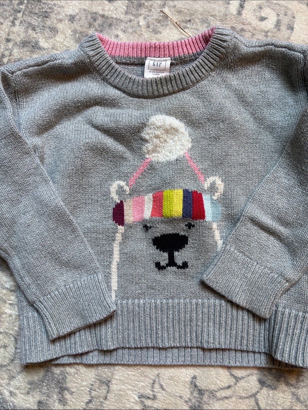 GAP Kids Gray Sweater with Multicolor Striped Hat Polar Bear